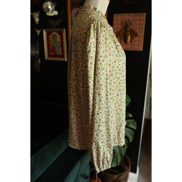 Cupcakes and Cashmere Pink Floral Print Ruffle Tie-Neck Long Sleeve Top, Size L - Picture 12 of 15